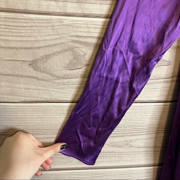 Zara Gathered Satin Mini Long Sleeve Mini Dress in Purple - Picture 8 of 14